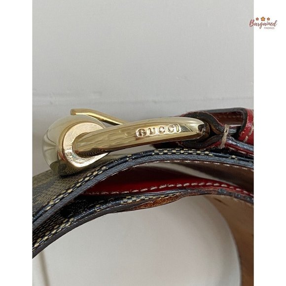 Auth GUCCI Beige/Blue/Red GG Crystal Coated Canvas Horsebit Buckle Belt 85/34 main image 11